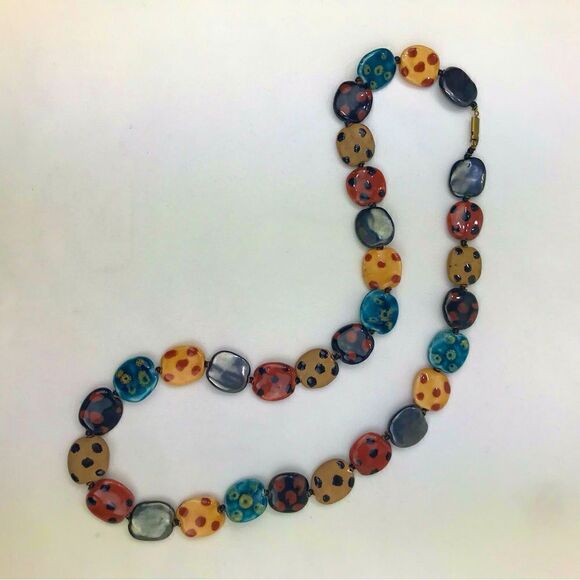 Multicolored Polka Dot Squared Bead Vintage 14” Necklace - Picture 9 of 16